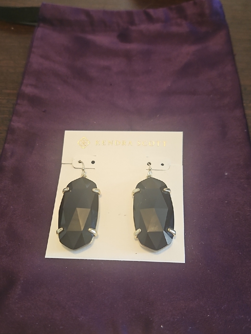 Kendra Scott Black Faceted Drop Earrings with Silver Prongs
